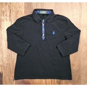 L-RL Lauren Active Polo Shirt Womens L Black 3/4 Sleeve Crest Cotton Ralph